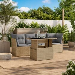 Premium Beige 5-Piece Garden Sofa Set with Cushions