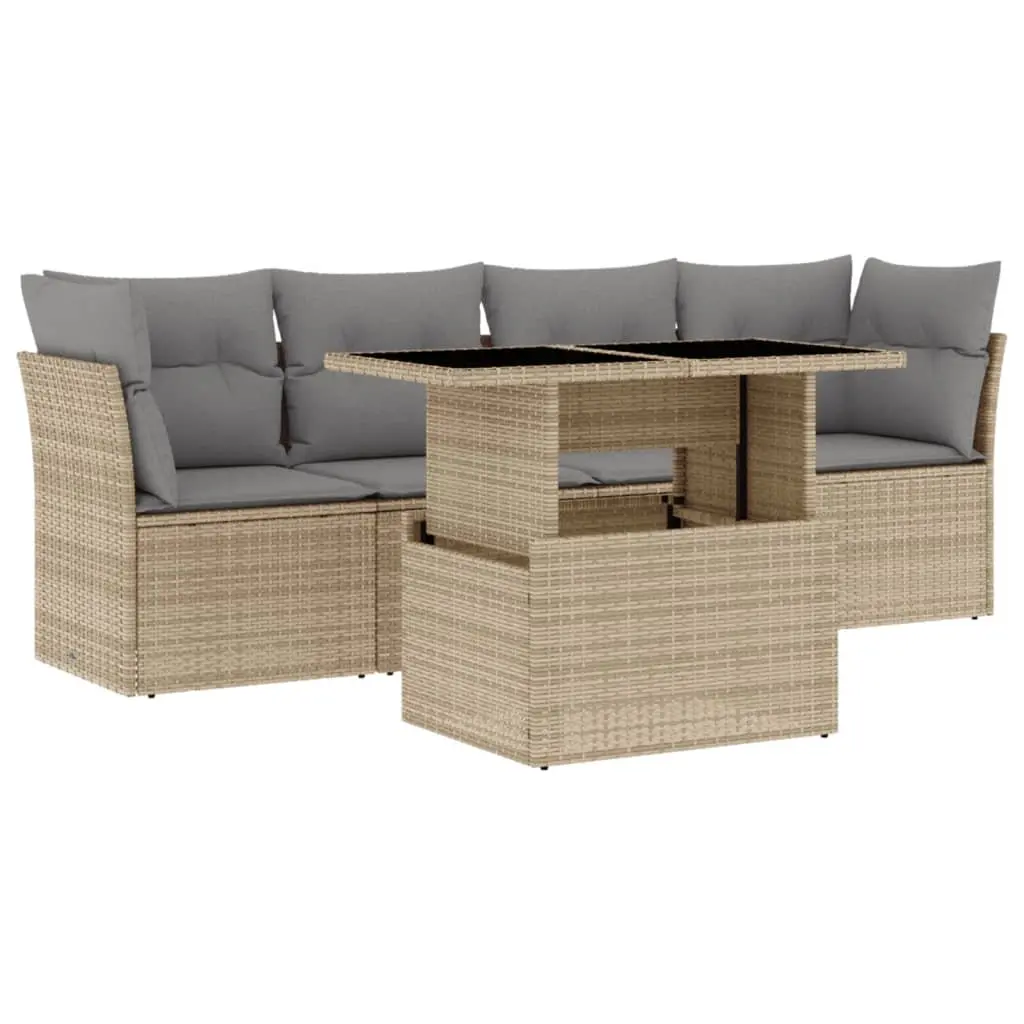 Beige 5-Piece Garden Sofa Set with Cushions