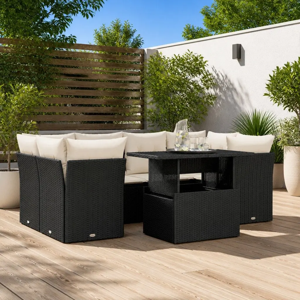Adjustable 7 Piece Outdoor Sofa Set with Black Poly Rattan