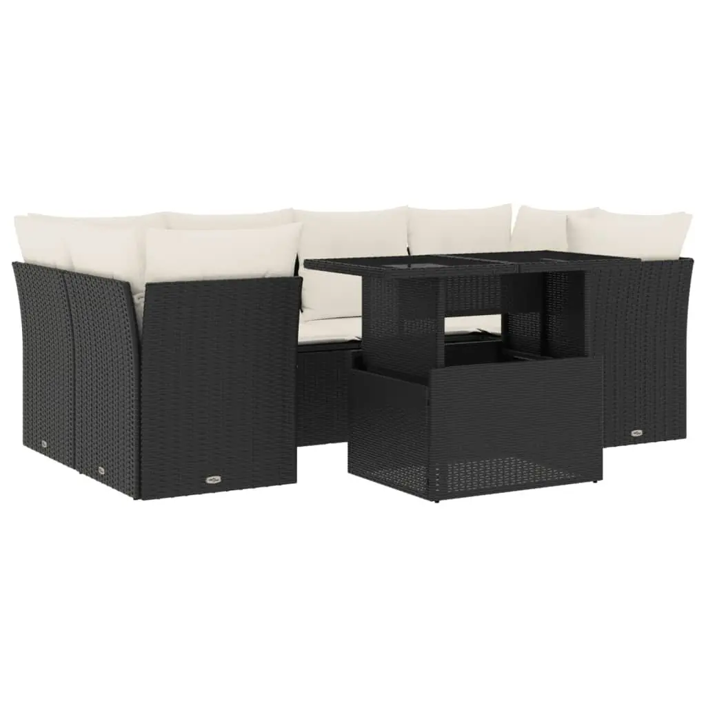 Adjustable 7 Piece Outdoor Sofa Set with Black Poly Rattan