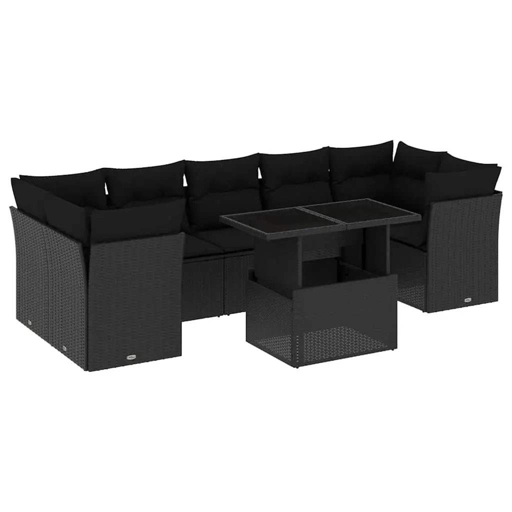 Garden Sofa Set PE Rattan 8 Piece Modular Outdoor Furniture with Cushions Black