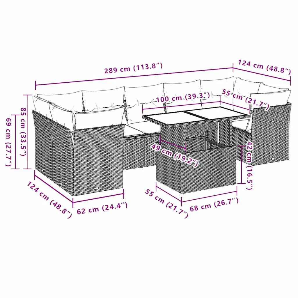 Garden Sofa Set PE Rattan 8 Piece Modular Outdoor Furniture with Cushions Black
