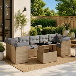 8 Piece Beige Poly Rattan Garden Sofa Set for Outdoors