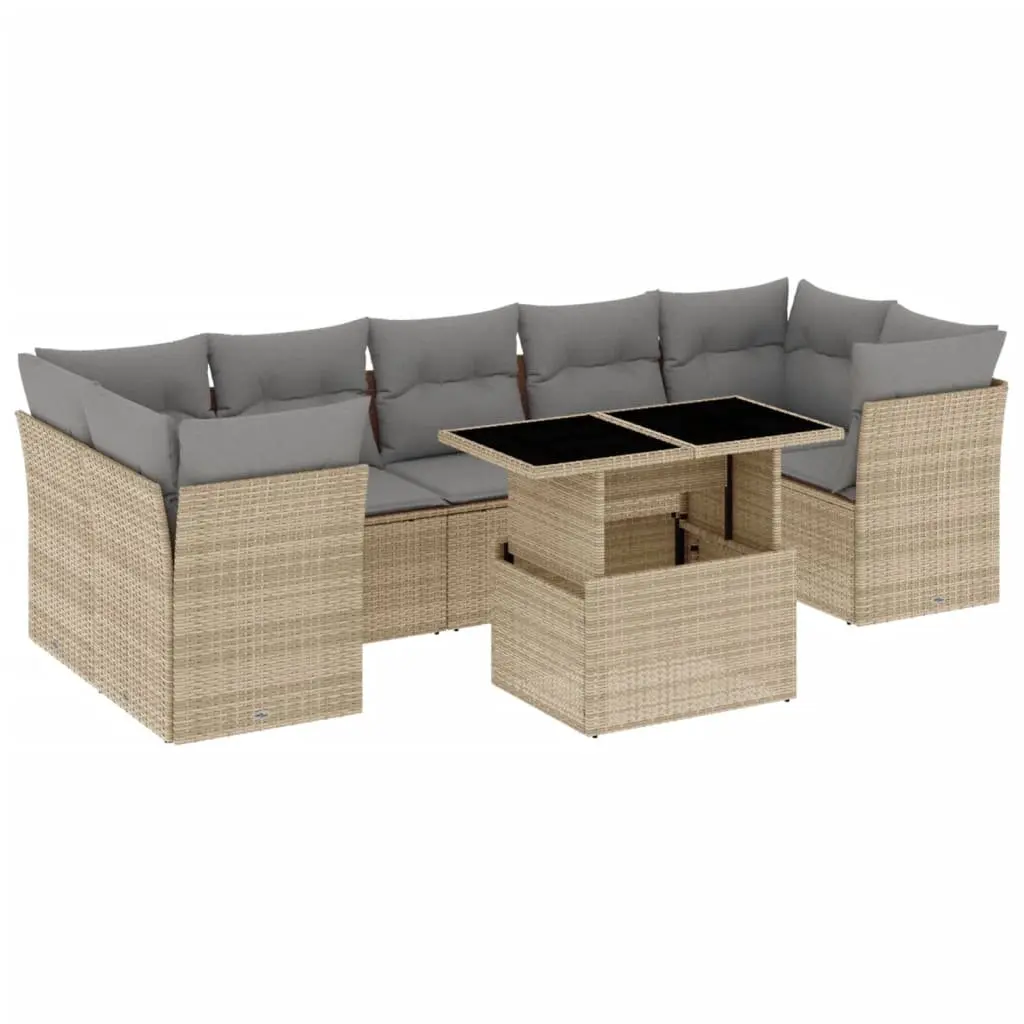 8 Piece Beige Poly Rattan Garden Sofa Set for Outdoors
