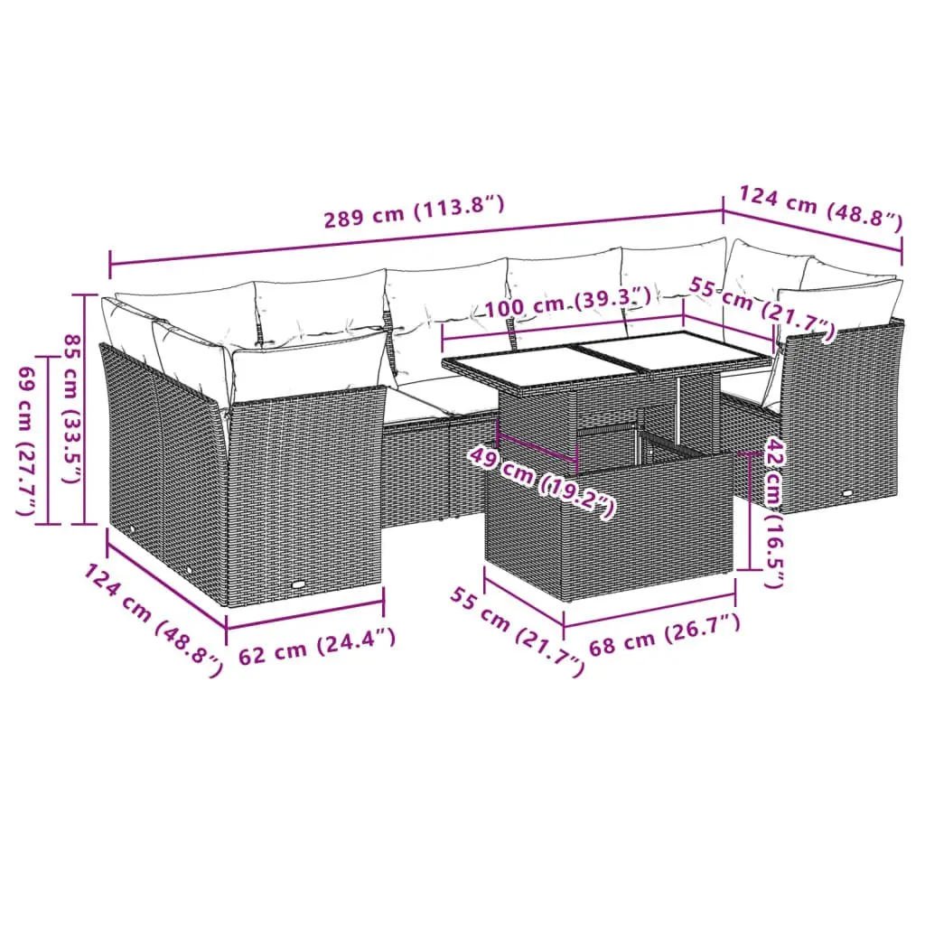 8 Piece Modular Outdoor Sofa Set in Grey