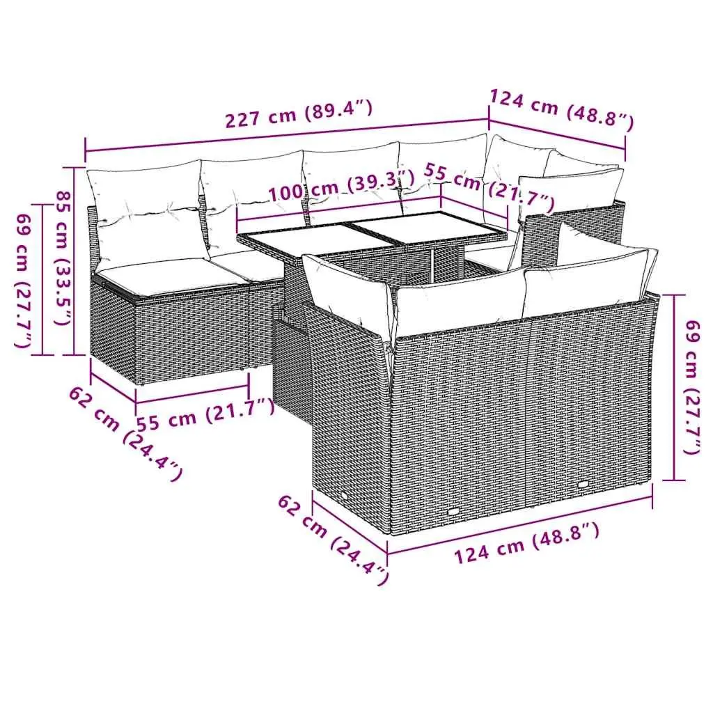 Garden Sofa Set PE Rattan 8 Piece Modular Outdoor Furniture Black