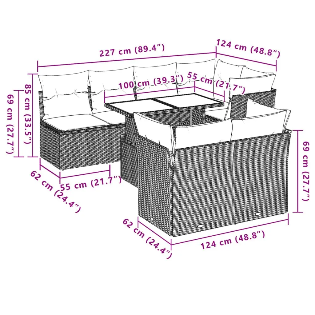 8 Piece Modular Garden Sofa Set with Adjustable Table
