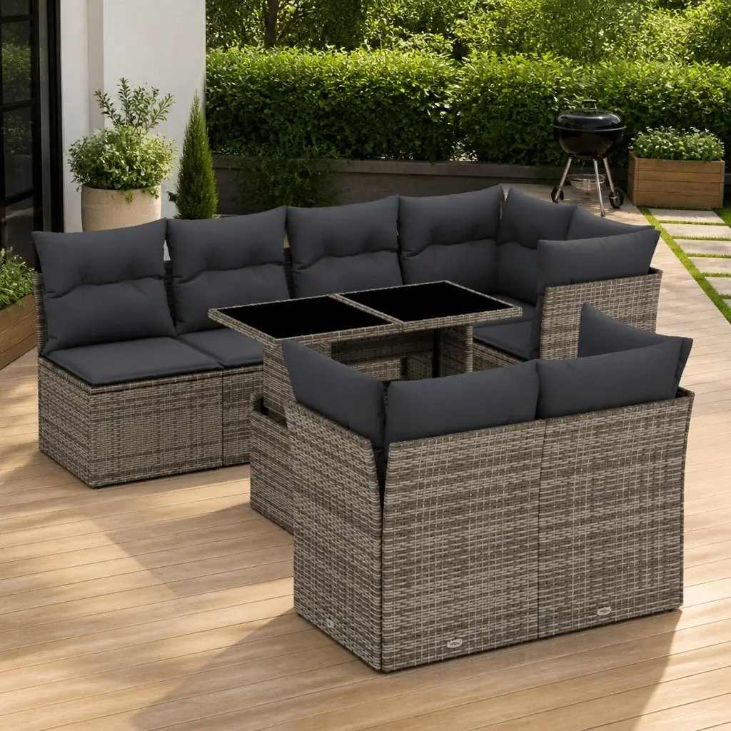 Garden Sofa Set PE Rattan 8 Piece Modular Adjustable Table Grey