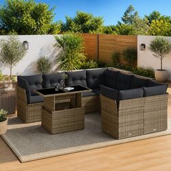 9-Piece Outdoor Patio Furniture Set in Grey Poly Rattan
