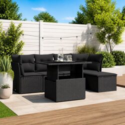 Premium 6 Piece Black Rattan Outdoor Sofa Set