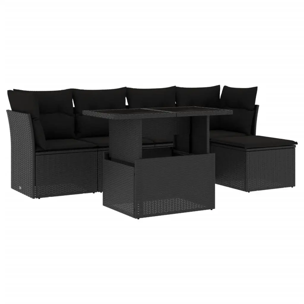 6 Piece Black Rattan Outdoor Sofa Set