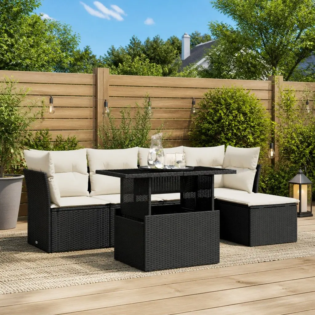 Black Modular 6 Piece Garden Sofa Set for Outdoor Use