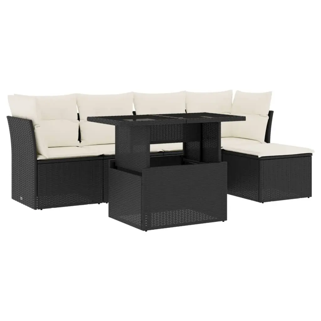 Black Modular 6 Piece Garden Sofa Set for Outdoor Use