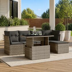 Durable 6-Piece Garden Sofa Set in Grey Rattan