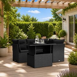 Premium 5 Piece Black Poly Rattan Garden Sofa Set