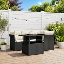 5-Piece Black Poly Rattan Garden Sofa Set