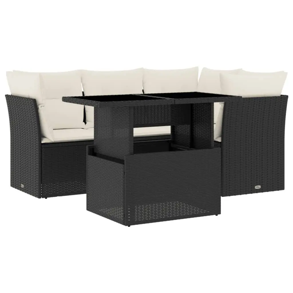 Garden Sofa Set PE Rattan 5 Piece Outdoor Furniture Black Patio Lounge