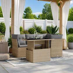 5-Piece Beige Outdoor Sofa Set with Cushions