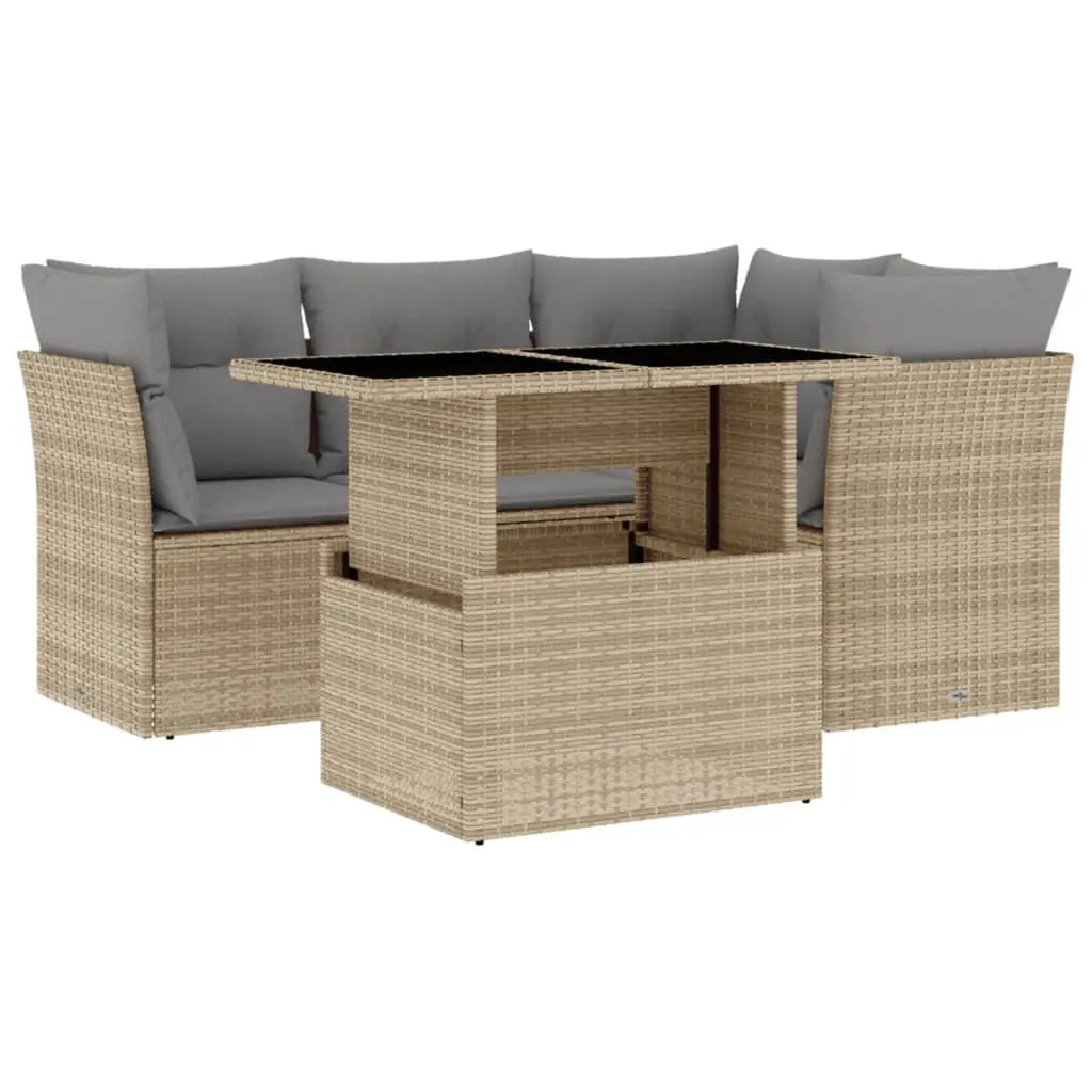 5-Piece Beige Outdoor Sofa Set with Cushions