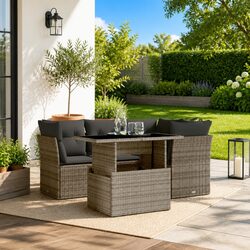 5-Piece Modular Grey Poly Rattan Garden Sofa Set