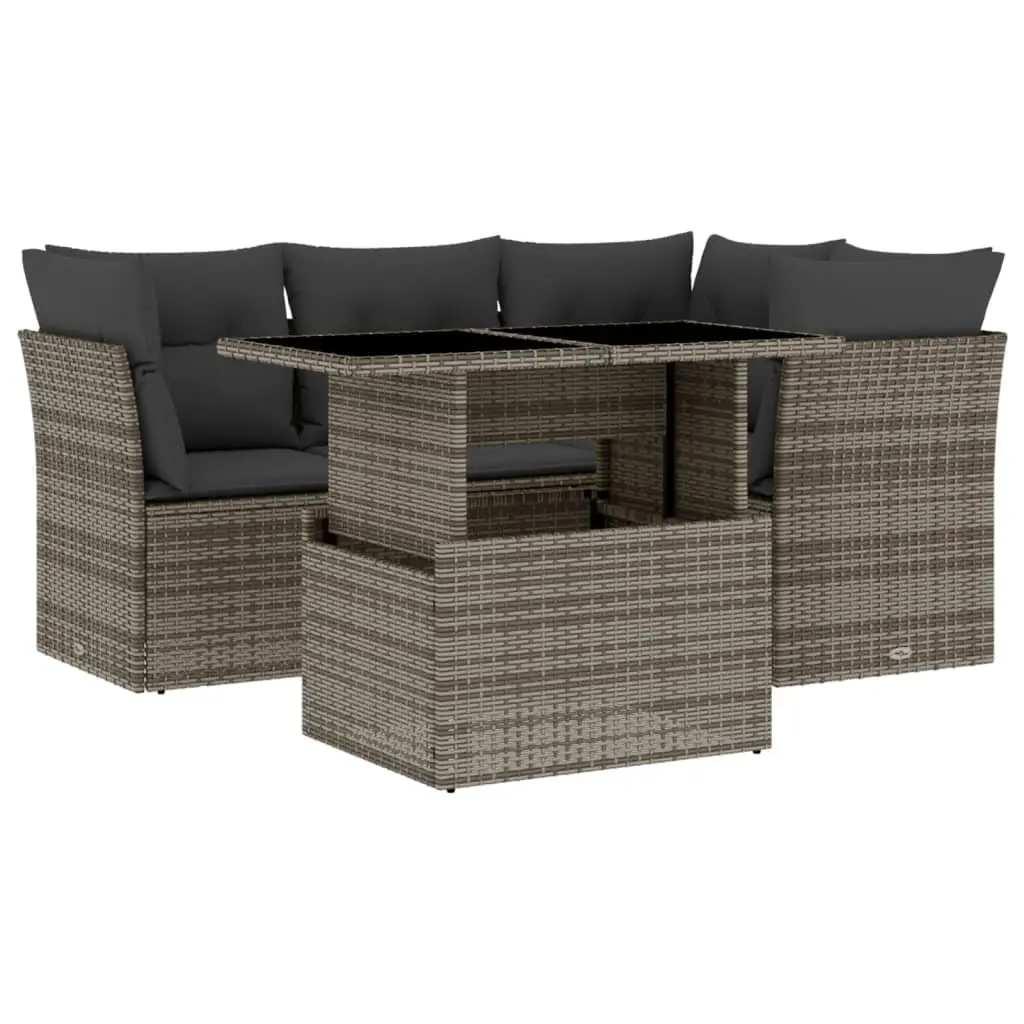 5-Piece Modular Grey Poly Rattan Garden Sofa Set