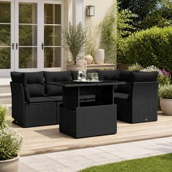 Premium 6 Piece Black PE Rattan Garden Sofa Set