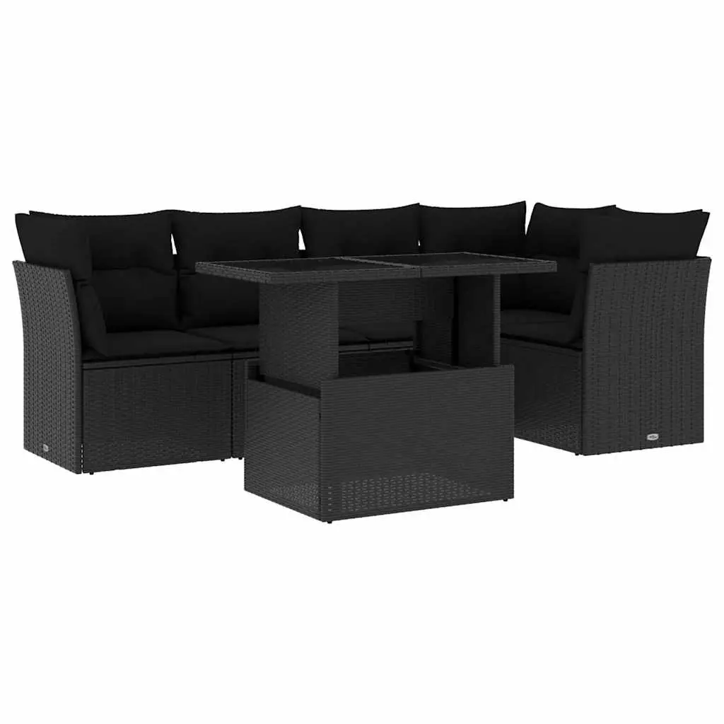6 Piece Garden Sofa Set PE Rattan Black with Cushions