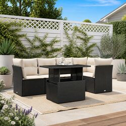 Durable 6-Piece Garden Sofa Set with Cushions in Black