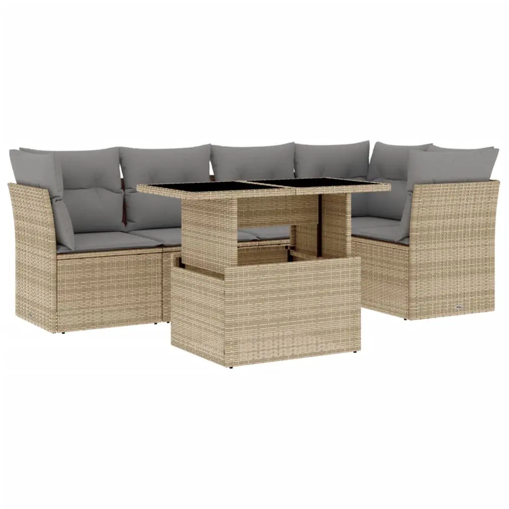 Beige Poly Rattan 6 Piece Garden Sofa Set with Cushions