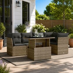 Grey Poly Rattan 6 Piece Garden Sofa Set for Outdoor Relaxation
