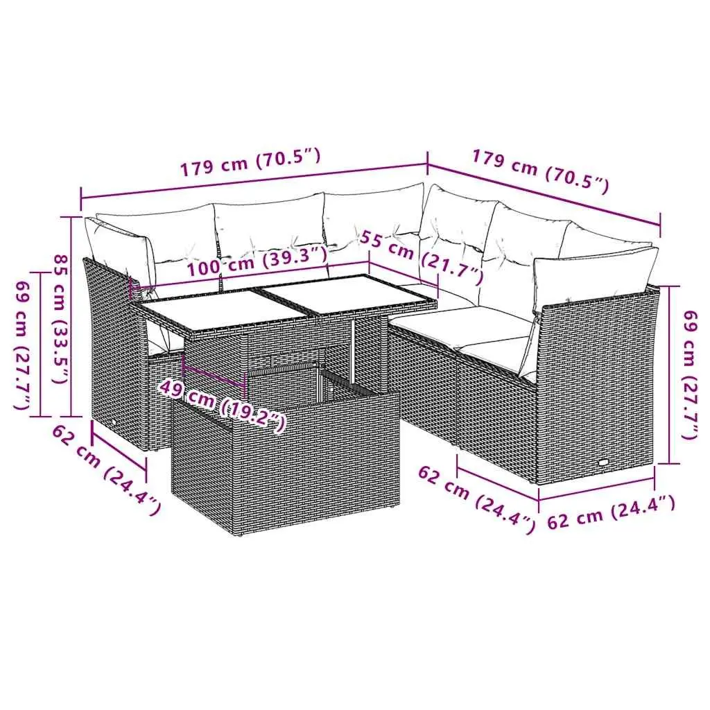 Garden Sofa Set PE Rattan 6 Piece Outdoor Furniture Modular with Cushions Black