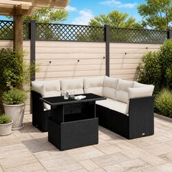 Durable 6-Piece Black Rattan Garden Sofa Set