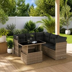 Durable 6 Piece Grey Garden Sofa Set with Cushions