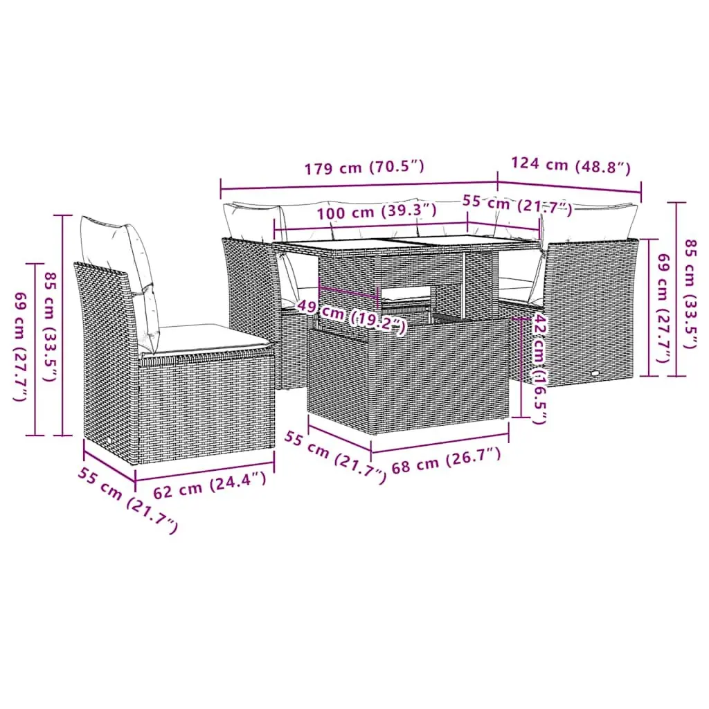 6 Piece Garden Sofa Set Poly Rattan Black Outdoor Furniture
