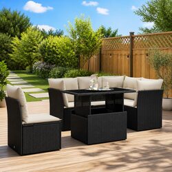 Premium 6 Piece Black Poly Rattan Garden Sofa Set