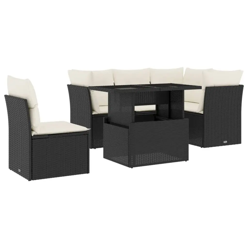 6 Piece Black Poly Rattan Garden Sofa Set