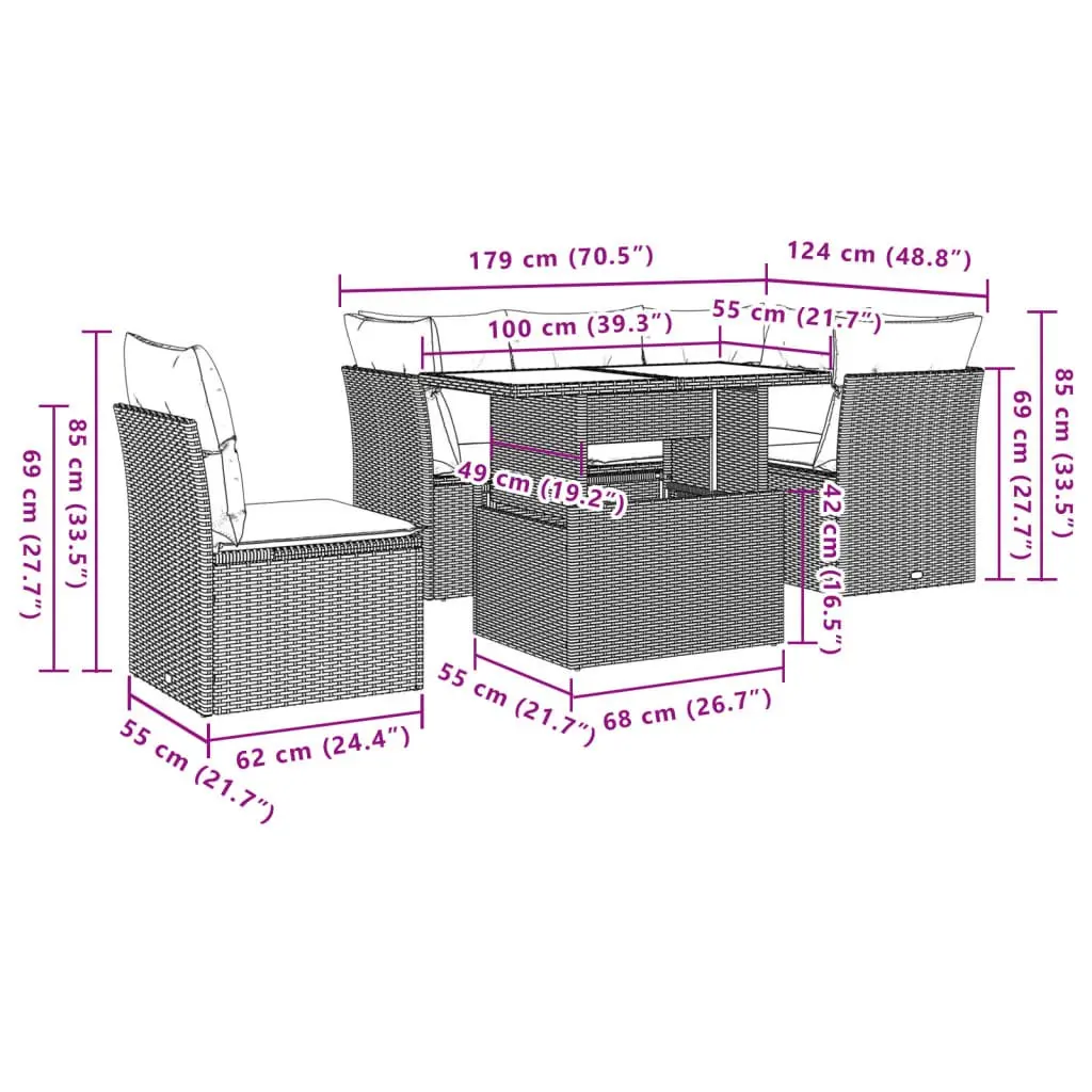 6 Piece Black Poly Rattan Garden Sofa Set