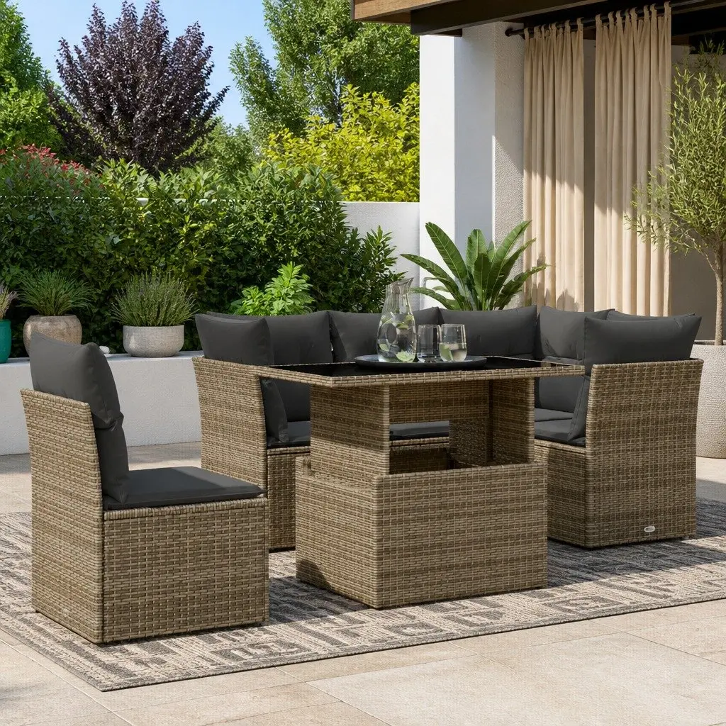 6 Piece Grey Poly Rattan Garden Sofa Set