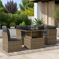 Premium 6 Piece Grey Poly Rattan Garden Sofa Set
