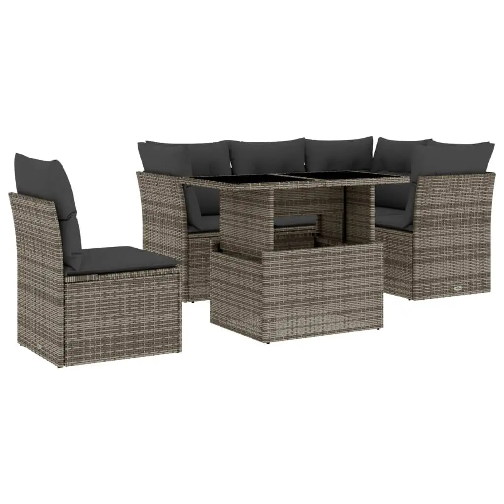 6 Piece Grey Poly Rattan Garden Sofa Set