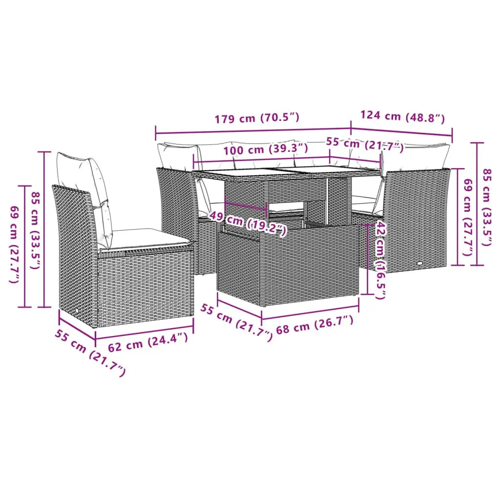 6 Piece Grey Poly Rattan Garden Sofa Set