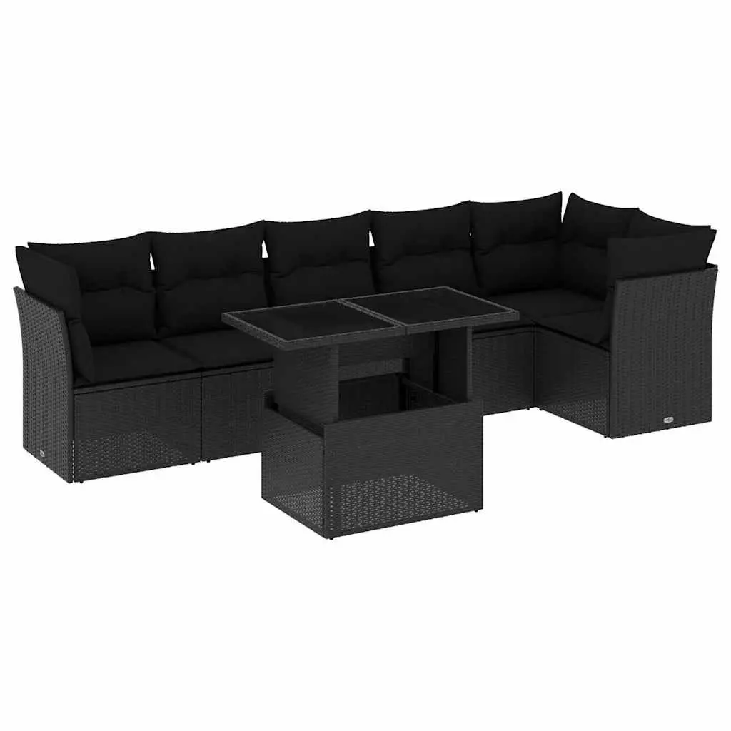 7 Piece Garden Sofa Set PE Rattan Modular Outdoor Furniture Black with Cushions