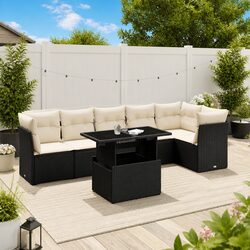 7 Piece Black Garden Sofa Set with Adjustable Table