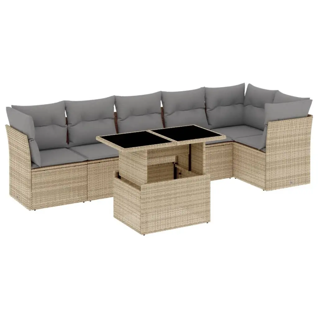 Beige 7 Piece Modular Outdoor Sofa Set with Cushions