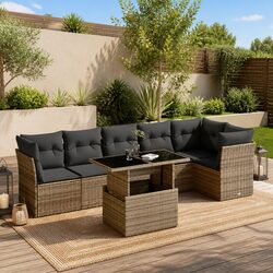 Durable 7 Piece Grey Rattan Garden Sofa Set