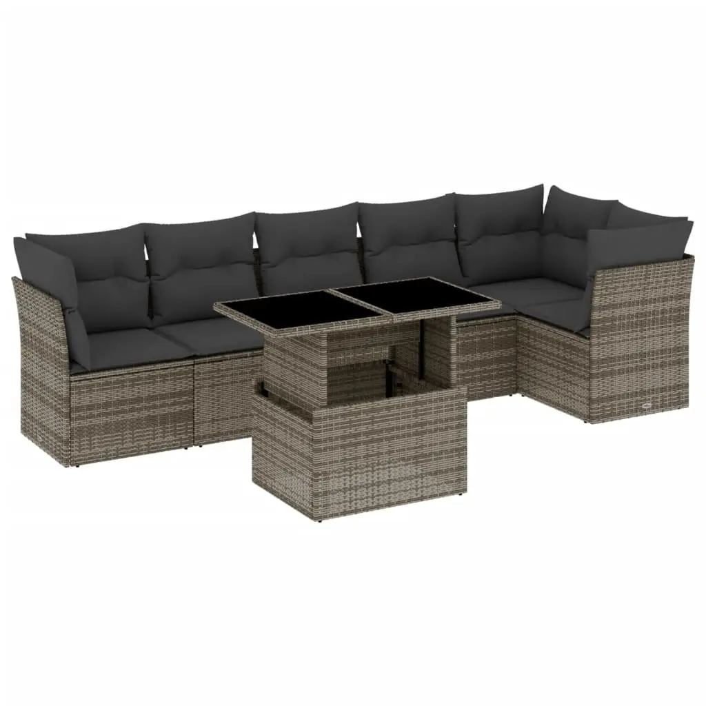 7 Piece Garden Sofa Set PE Rattan Grey Outdoor Furniture Patio Lounge Cushions