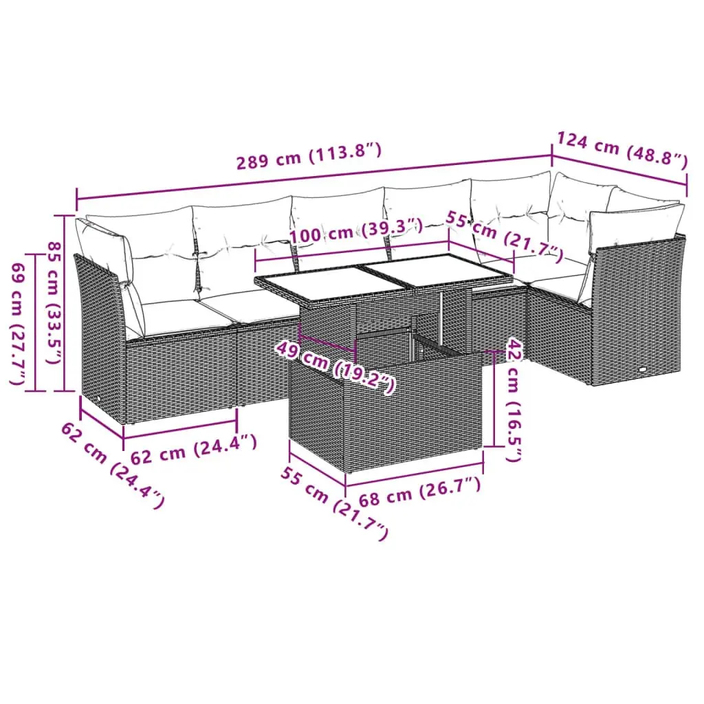 7 Piece Garden Sofa Set PE Rattan Grey Outdoor Furniture Patio Lounge Cushions