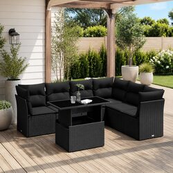 7 Piece Outdoor Patio Furniture Set in Black Poly Rattan
