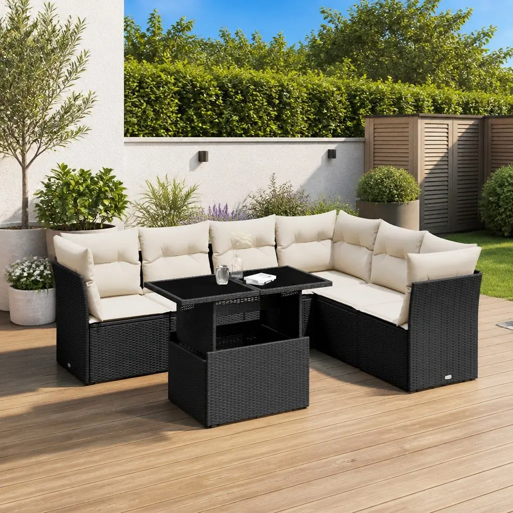 7 Piece Outdoor Sofa Set in Black Poly Rattan