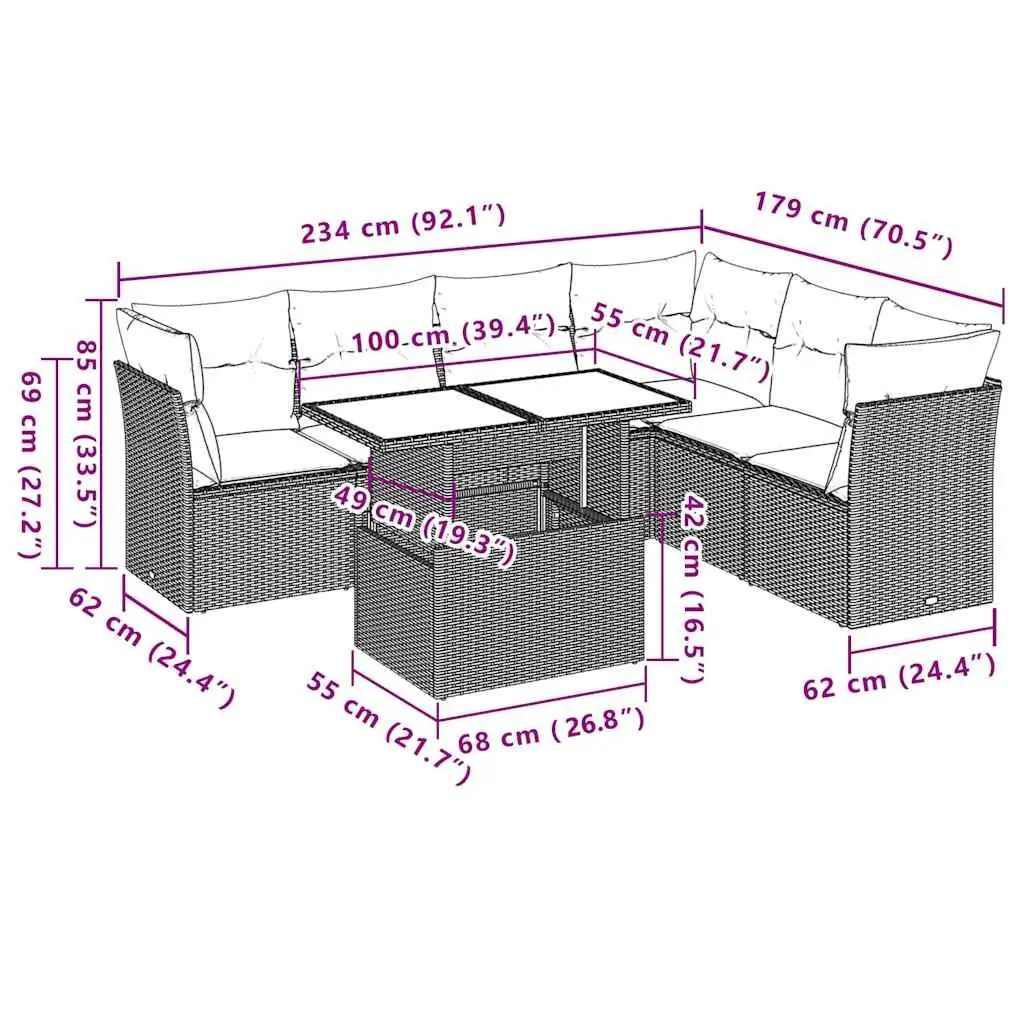 7 Piece Outdoor Sofa Set in Black Poly Rattan